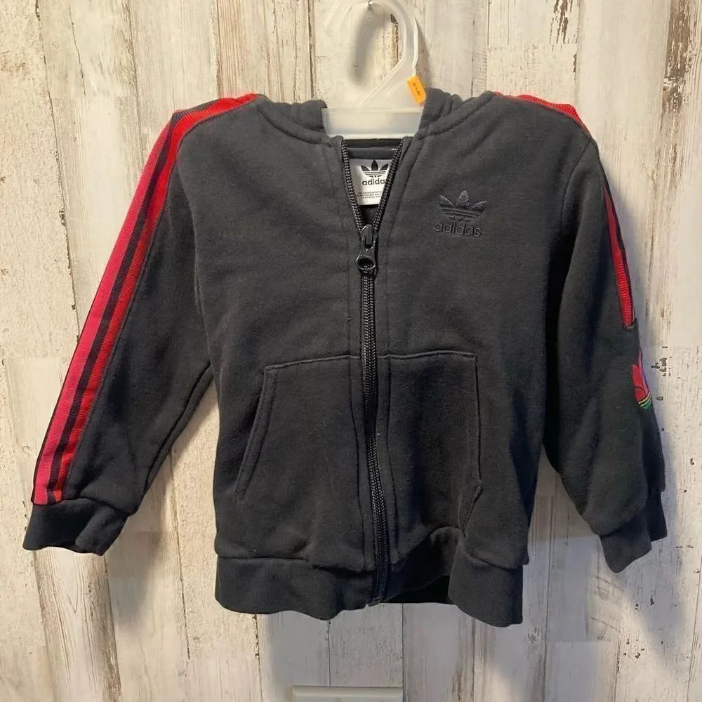 Adidas hoodie black with red and blue trim size 12 months